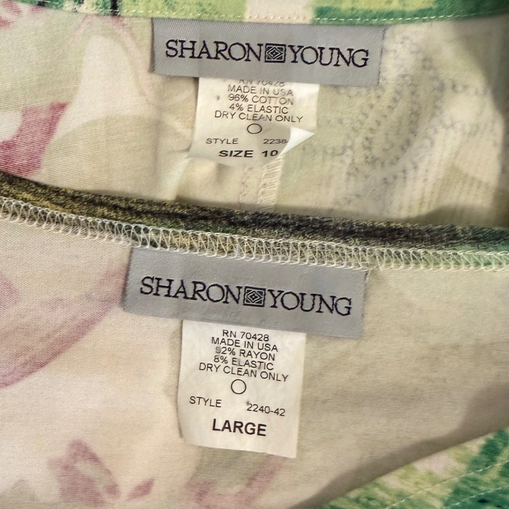 Sharon Young 2 Piece Set Jacket and Top Collage Print Green Yellow Red Large 10 - Picture 4 of 11